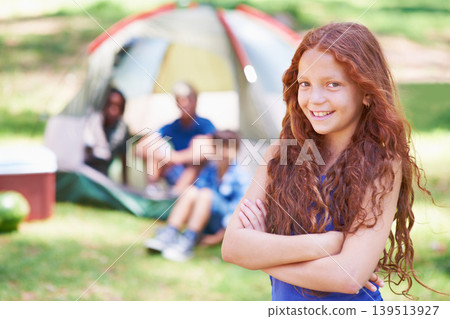Child, portrait and relaxing at summer camp in outdoors, fun and smiling on vacation or holiday. Happy female person, kid and face or confident in park, childhood and adventure or freedom in nature Child, portrait and relaxing at summer camp in outdoors, fun and smiling on vacation or holiday. Happy female person, kid and face or confident in park, childhood and adventure or freedom in nature 139513927