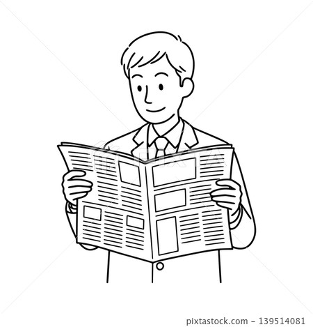 Line drawing illustration of a businessman reading a newspaper Line drawing illustration of a businessman reading a newspaper 139514081