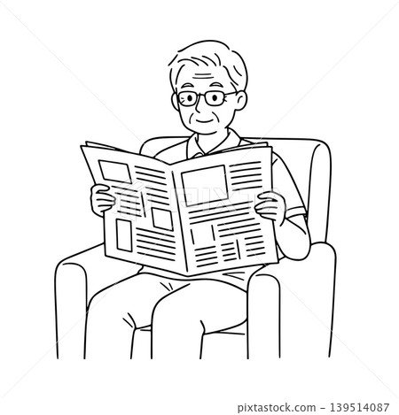 Line drawing illustration of a senior man reading a newspaper Line drawing illustration of a senior man reading a newspaper 139514087