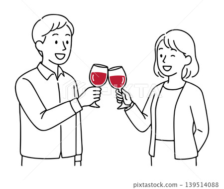 一幅男女舉杯祝酒的線條畫插圖 一幅男女舉杯祝酒的線條畫插圖 139514088