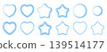 A set of light blue, puffy 3D parts: hearts, stars, and circles - Y2K dreamy cute materials. 139514177