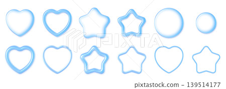 A set of light blue, puffy 3D parts: hearts, stars, and circles - Y2K dreamy cute materials. A set of light blue, puffy 3D parts: hearts, stars, and circles - Y2K dreamy cute materials. 139514177