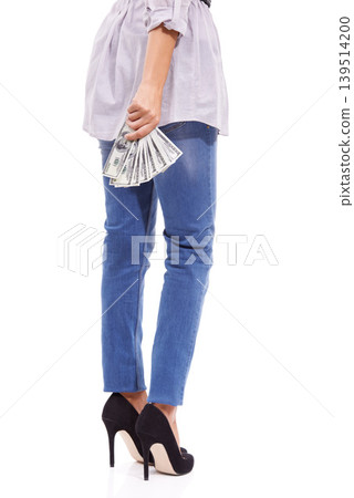 Money laundering, hands or cash for bribery, financial investment scam or illegal banking crime. White background, stealing or isolated businesswoman with dollars, corruption or loan fraud in studio Money laundering, hands or cash for bribery, financial investment scam or illegal banking crime. White background, stealing or isolated businesswoman with dollars, corruption or loan fraud in studio 139514200