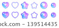 A set of 3D bubble-making parts in Y2K-style neon colors, featuring puffy hearts, stars, and circles. 139514435