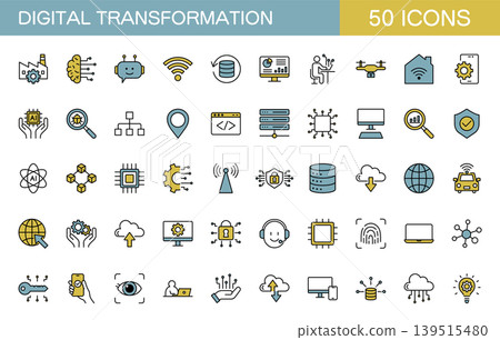 Line icon set related to DX (Digital Transformation) - Color 139515480