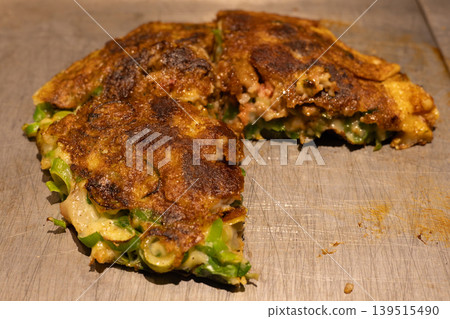 Delicious Osaka-style beef tendon and green onion pancake (partially eaten) Delicious Osaka-style beef tendon and green onion pancake (partially eaten) 139515490