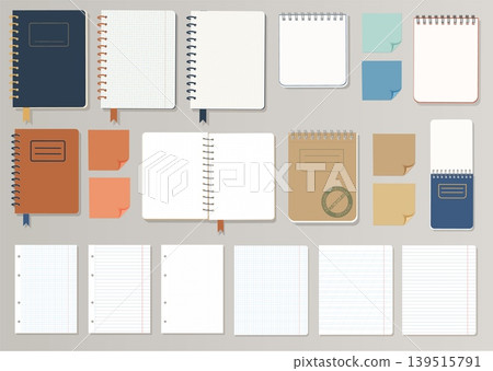 Ultimate Paper Stationery Set Vector Mega Collection of Open and Closed Kraft Notebooks Spiral Pads Ring Binders and Realistic Sticky Notes for Design Ultimate Paper Stationery Set Vector Mega Collection of Open and Closed Kraft Notebooks Spiral Pads Ring Binders and Realistic Sticky Notes for Design 139515791