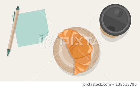 Minimalist Morning Set Vector Mint Sticky Note with Realistic Curled Corner Recycled Pen Coffee and Croissant for Cafe Branding and Planning Design Minimalist Morning Set Vector Mint Sticky Note with Realistic Curled Corner Recycled Pen Coffee and Croissant for Cafe Branding and Planning Design 139515796