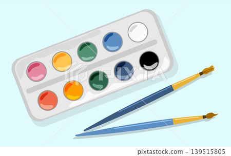 Watercolor Art Set Vector Illustration of Paint Palette with Paintbrushes for Creative Education and Elementary School Artwork Design Assets Watercolor Art Set Vector Illustration of Paint Palette with Paintbrushes for Creative Education and Elementary School Artwork Design Assets 139515805