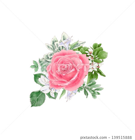 Watercolor illustration of a bouquet of delicate roses and other flowers, hand-drawn. Watercolor illustration of a bouquet of delicate roses and other flowers, hand-drawn. 139515888