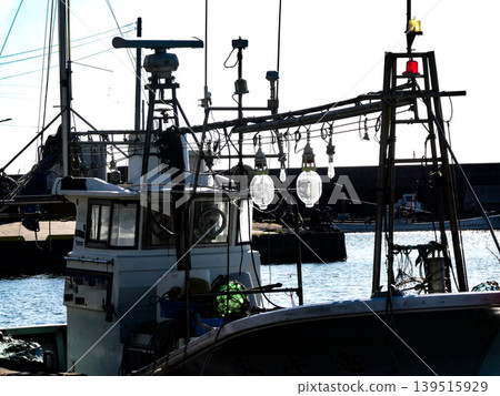 Squid fishing boats in a small fishing port in Akita Squid fishing boats in a small fishing port in Akita 139515929