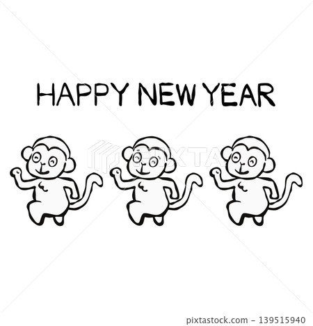 【線稿】新年賀卡素材：猴子 139515940