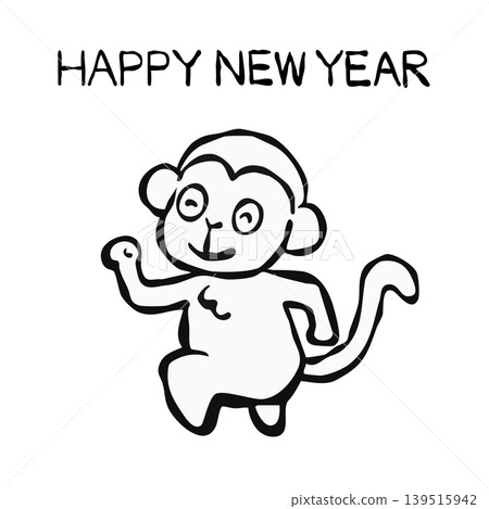 [Line drawing] New Year's card material: Monkey 139515942