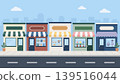 Street view with small shops and stores facade, flat vector illustration 139516044