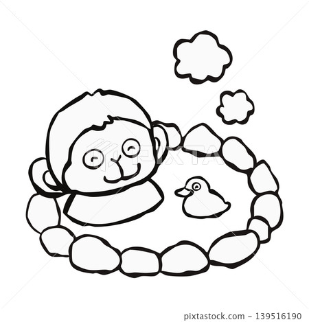 [Line drawing] One-point design element: Monkey bathing in a hot spring (Monkey) 139516190