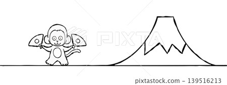 [Line drawing] New Year's card material: Simple monkey and Mt. Fuji 139516213