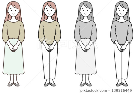 Woman standing facing forward (color and monochrome set) Woman standing facing forward (color and monochrome set) 139516449