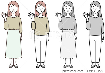 女子比劃「OK」手勢(彩色和黑白版) 女子比劃「OK」手勢(彩色和黑白版) 139516458