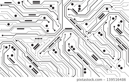 Abstract black circuit board technology connected lines electronics elements computer motherboard chip processor semiconductor digital on white background vector 139516486