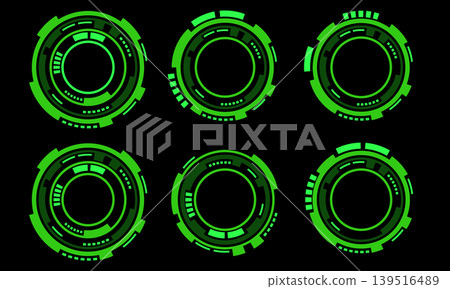 Set of sci fi green circle user interface elements technology futuristic design modern creative on black background vector Set of sci fi green circle user interface elements technology futuristic design modern creative on black background vector 139516489
