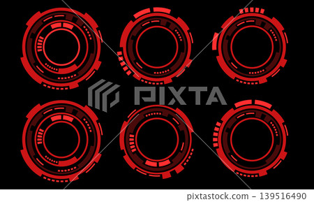 Set of sci fi red circle user interface elements technology futuristic design modern creative on black background vector Set of sci fi red circle user interface elements technology futuristic design modern creative on black background vector 139516490