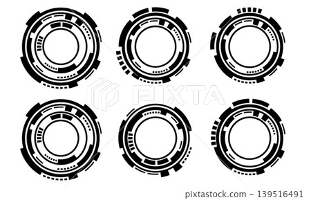 Set of sci fi black circle user interface elements technology futuristic design modern creative on white background vector Set of sci fi black circle user interface elements technology futuristic design modern creative on white background vector 139516491