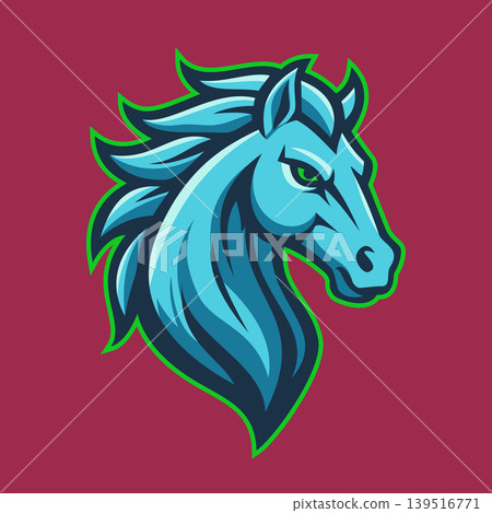 Illustration of a Blue Horse Head with Green Outline Illustration of a Blue Horse Head with Green Outline 139516771