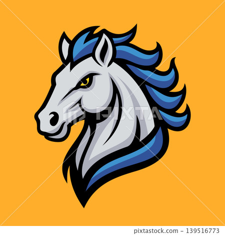 Horse Head Mascot Graphic With Blue Mane Horse Head Mascot Graphic With Blue Mane 139516773