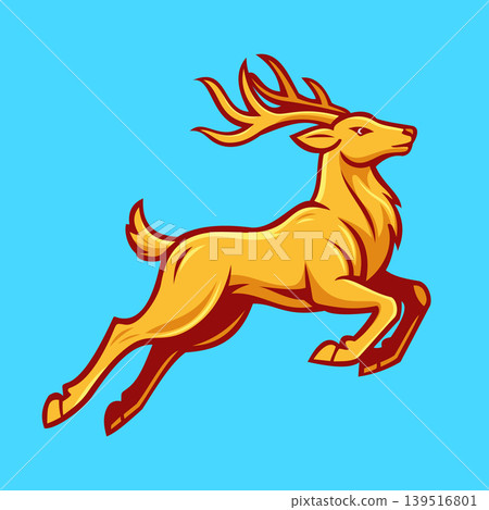 Golden Leaping Deer Character Mascot Logo Vector Template 139516801