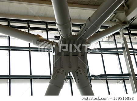 Detail of Roof Bracing Assembly on an Airport Roof Structure 139516888