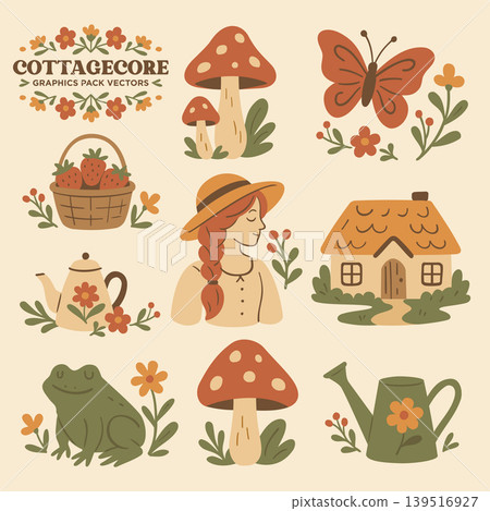 Cottagecore Theme Style Graphic Set Vector Template Cottagecore Theme Style Graphic Set Vector Template 139516927