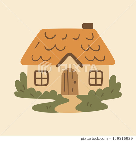 Cottagecore Theme Style Rural House Vector Template 139516929