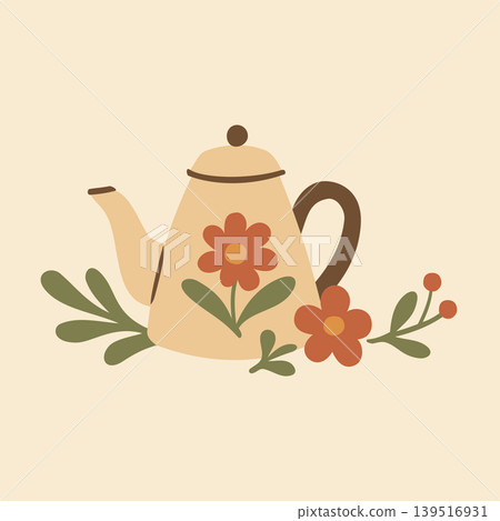 Cottagecore Theme Style Tea Pot Vector Template Cottagecore Theme Style Tea Pot Vector Template 139516931