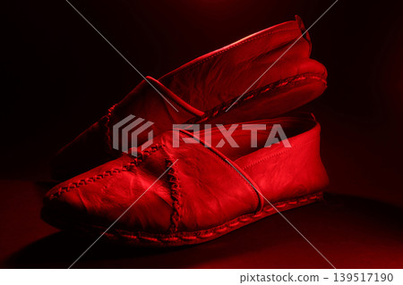 Red leather shoes studio photoshoot Red leather shoes studio photoshoot 139517190