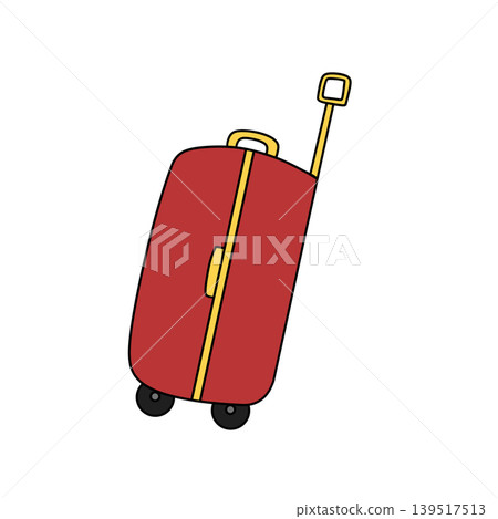 Red suitcase with yellow handle and wheels Red suitcase with yellow handle and wheels 139517513