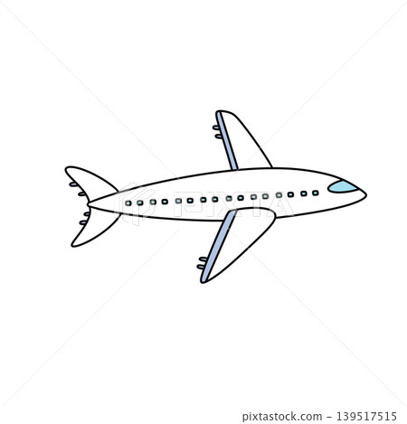 Simple cartoon airplane with blue accents Simple cartoon airplane with blue accents 139517515