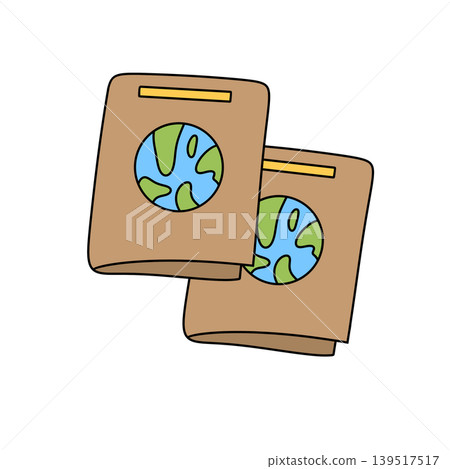 Two passports rest gently, earth symbol visible Two passports rest gently, earth symbol visible 139517517