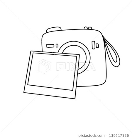 Simple line art depicts a camera and photo 139517526