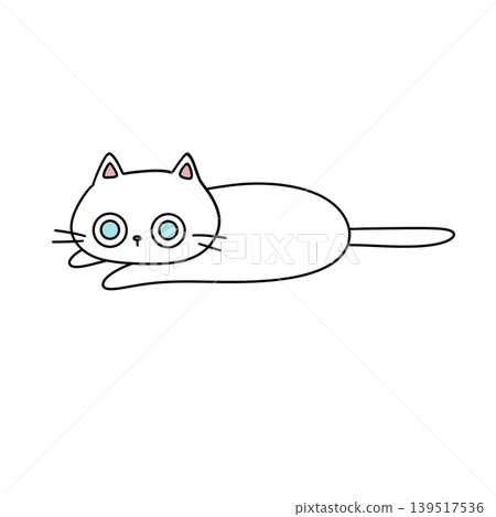 Cute white cat lies peacefully on plain white background 139517536