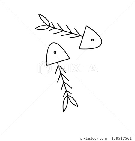 Simple line drawing shows a fish skeleton Simple line drawing shows a fish skeleton 139517561