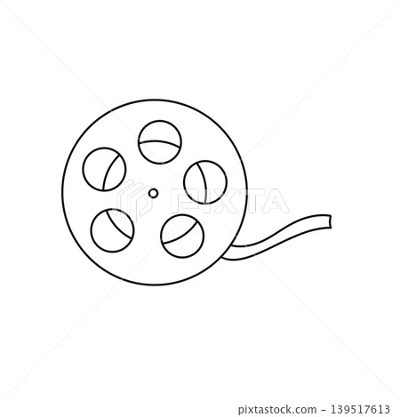 Simple line drawing shows a film reel Simple line drawing shows a film reel 139517613