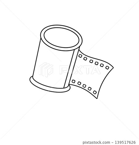 Simple line drawing of film reel and strip Simple line drawing of film reel and strip 139517626
