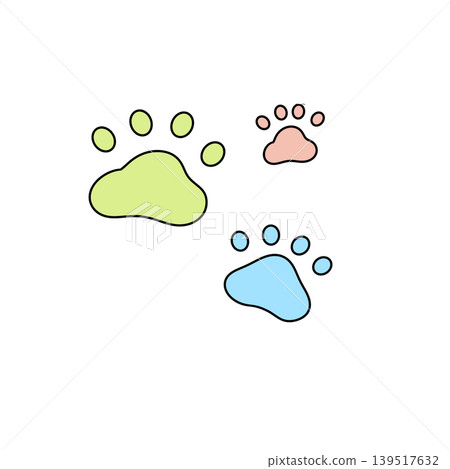 Bright paw prints in soft green, pink, and blue Bright paw prints in soft green, pink, and blue 139517632