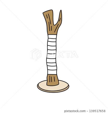 Cartoon cat tree with wrapped base and natural wood top Cartoon cat tree with wrapped base and natural wood top 139517658
