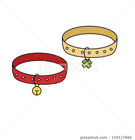 Two pet collars, red and tan, with simple designs 139517666