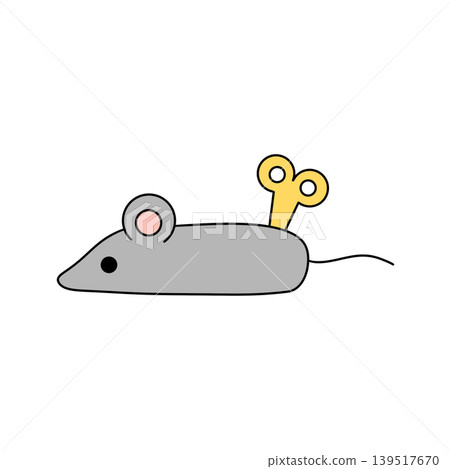 Simple cartoon mouse with yellow key-shaped tail 139517670