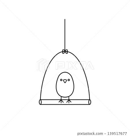 Simple line drawing of a bird in a hanging nest Simple line drawing of a bird in a hanging nest 139517677