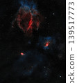 Luminous cosmic clouds of gas and dust shimmer in red and blue, scattered across a dark starry universe. These distant nebulae showcase stellar forming new stars in deep space. Telescope live. 139517773