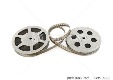 Vintage Metal Movie Film Reels Isolated on White Background Vintage Metal Movie Film Reels Isolated on White Background 139518020