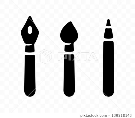 Fountain pen, pencil and paintbrush, graphic design. Stationery, writing, drawing, art and creativity, vector design and illustration Fountain pen, pencil and paintbrush, graphic design. Stationery, writing, drawing, art and creativity, vector design and illustration 139518143